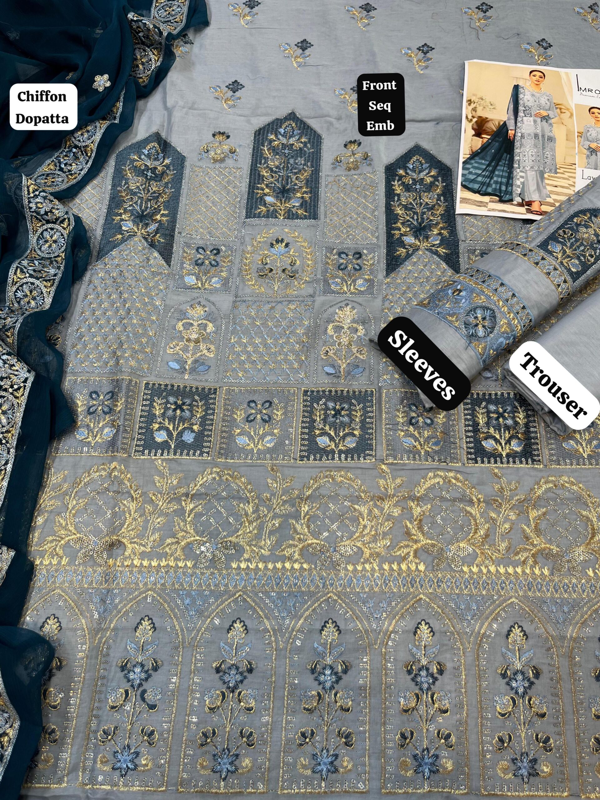 Zarqaaa Imrozia Luxe Embroidered Lawn Suit – Code 623 | 3PC Set - Image 3