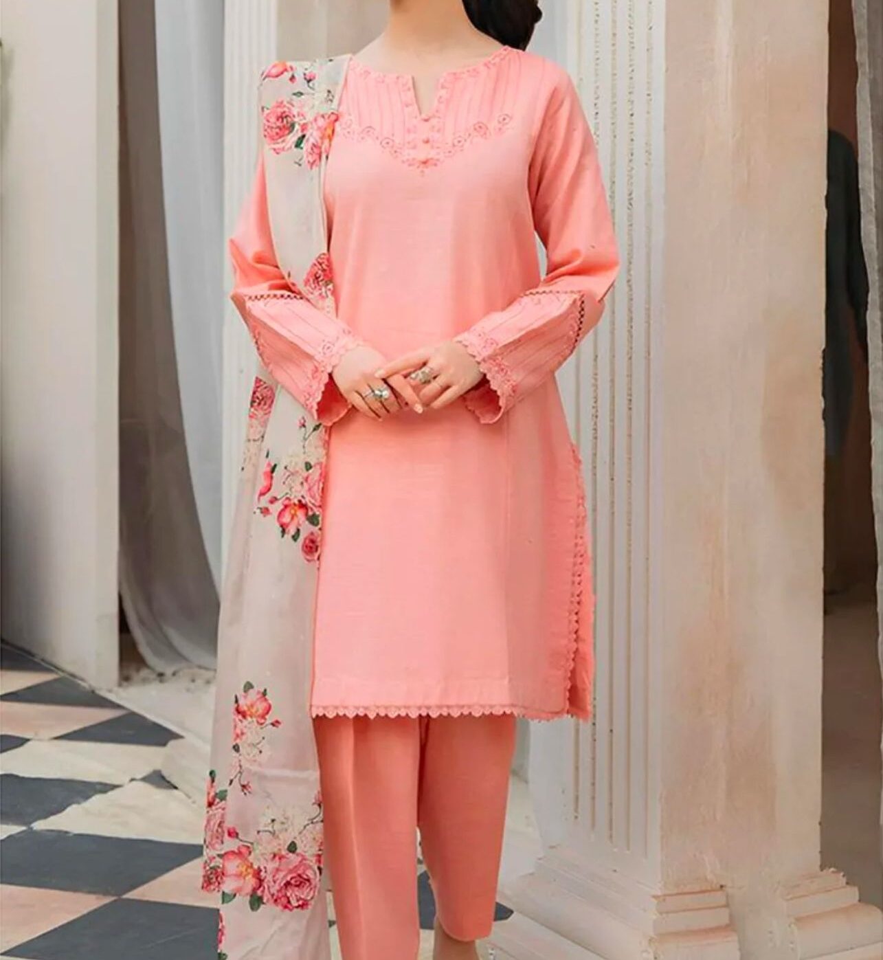 Zarashajahan Lawn Suit – 3PC Embroidered Summer Outfit by Zarqaaa Zarqaaa Zarashajahan Luxury Lawn Suit – 3PC with Embroidery and Diamond Dupatta