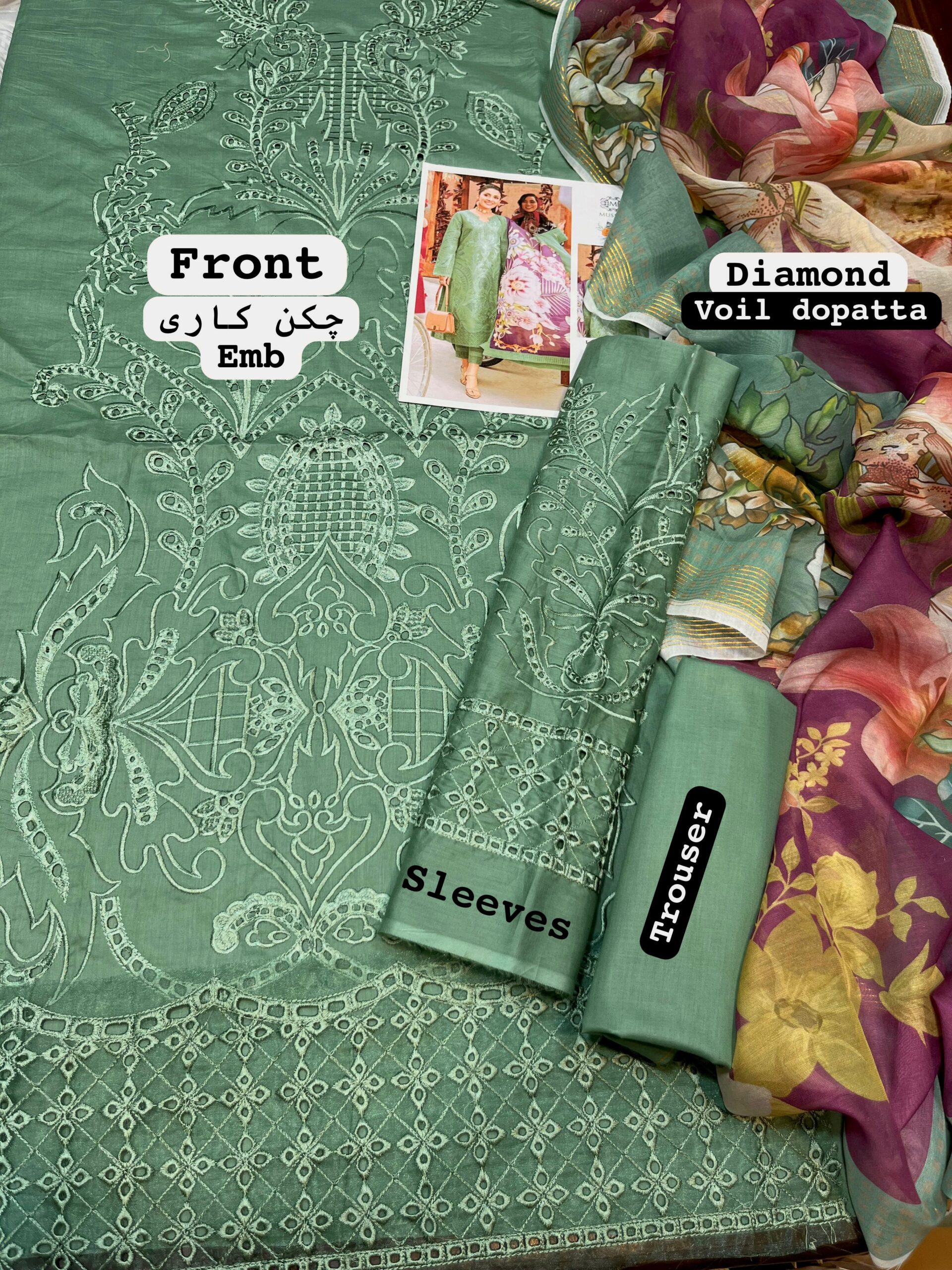 Zarqaaa Mushq Luxury Embroidered Lawn Suit – Code 102 | 3PC Designer Set - Image 3
