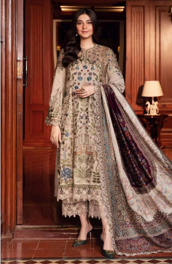 Maria B. 5146 Dhanak Suit with Heavy Embroidery & Twill/Wool Dupatta