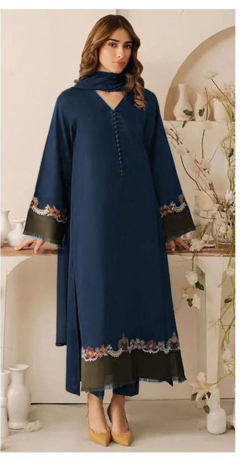 Qaswa 3017 Dhanak Suit with Embroidered Front and Sleeves