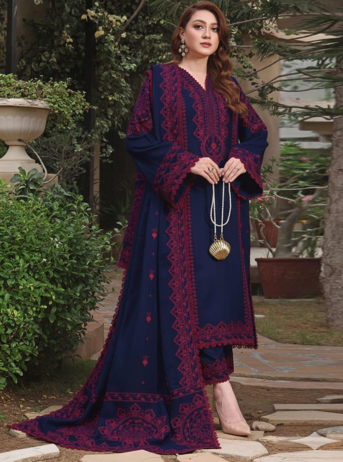 Aneelas Dhanak Winter Suit by Zarqaaa with Embroidered Shawl