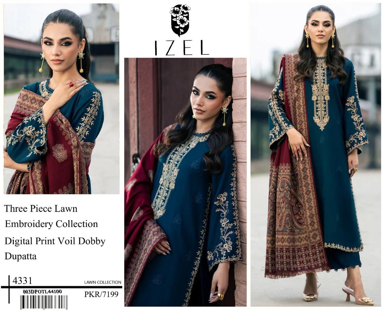 Zarqaaa Izel Luxury Lawn Suit with Voil Dobby Dupatta - Image 3