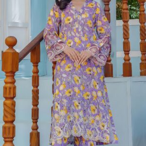 Baroque Lawn 3 Piece Suit printed lawn dress with embroidery patch and chiffon printed dupatta summer wear