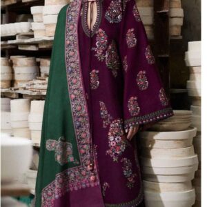 Hussain Rehar 1143 Lawn Suit with heavy thread embroidery and voil printed dupatta for Eid 2026 in Pakistan