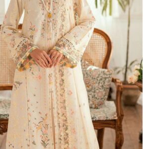 Qalamqar 1148 Lawn Suit with heavy thread embroidery and four-sided Karandi net dupatta for Eid 2026 in Pakistan