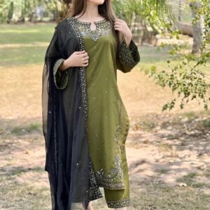 Asim Jofa Lawn 3 Piece Suit with embroidered shirt and chiffon dupatta