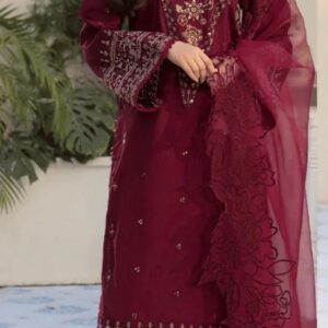 Qalamkar Summer Lawn Suit 3PC embroidered organza dupatta dress