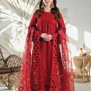Qalamkar Chikankari Cotton Suit 3PC organza dupatta premium dress