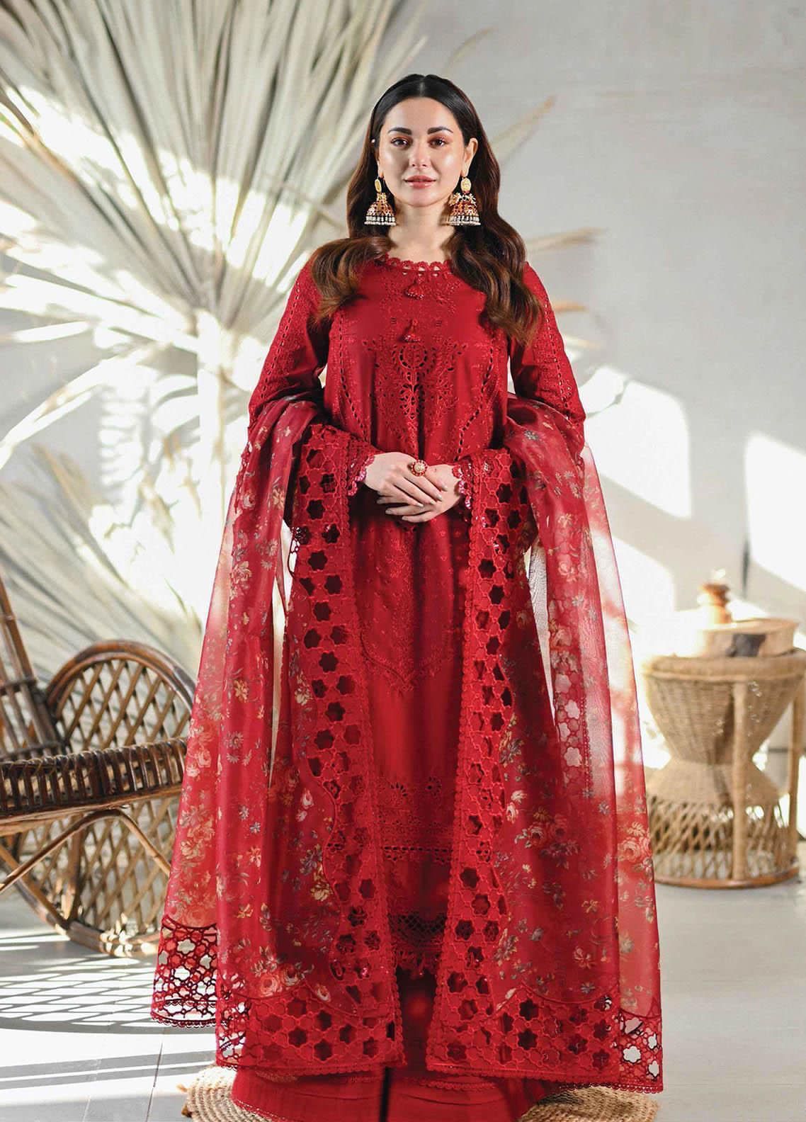 Qalamkar Chikankari Cotton Suit 3PC organza dupatta premium dress