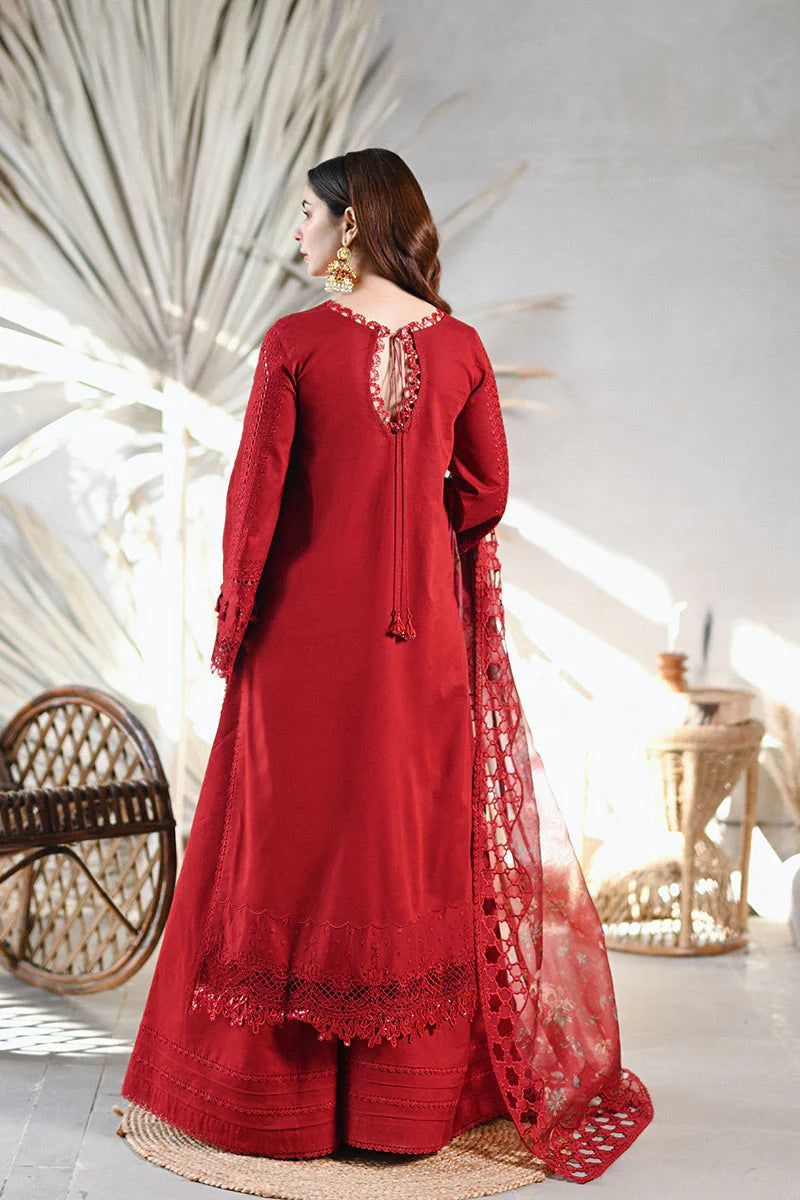 Qalamkar Chikankari Cotton Suit 3PC Organza Dupatta - Image 5