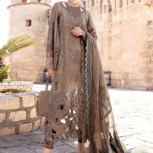 Maria B Luxury Lawn 3PC schiffli embroidered suit with net dupatta