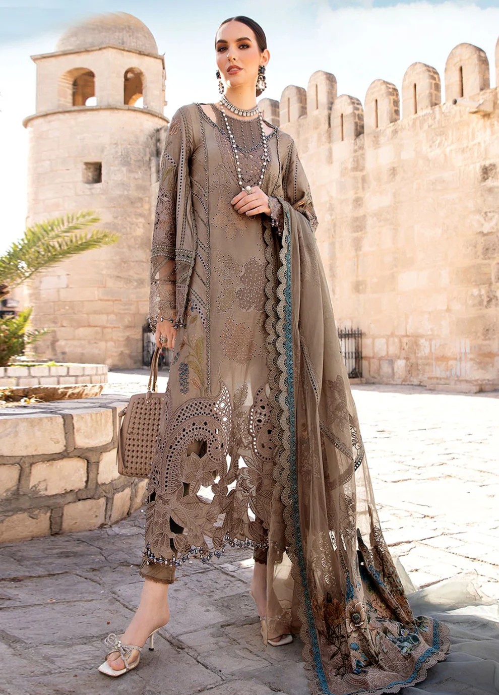 Maria B Luxury Lawn 3PC schiffli embroidered suit with net dupatta